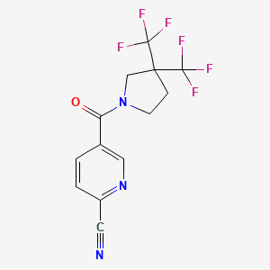 molecular formula C13H9F6N3O B2984517 5-[3,3-Bis(trifluoromethyl)pyrrolidine-1-carbonyl]pyridine-2-carbonitrile CAS No. 2411252-71-4