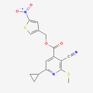 molecular formula C16H13N3O4S2 B2984519 (5-Nitrothiophen-3-yl)methyl 3-cyano-6-cyclopropyl-2-(methylsulfanyl)pyridine-4-carboxylate CAS No. 1424600-88-3
