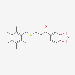 molecular formula C22H26O3S B2984528 1-(1,3-Benzodioxol-5-yl)-3-[(2,3,4,5,6-pentamethylbenzyl)sulfanyl]-1-propanone CAS No. 882749-20-4