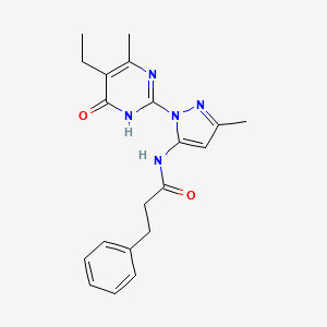 N-(1-(5-ethyl-4-methyl-6-oxo-1,6-dihydropyrimidin-2-yl)-3-methyl-1H-pyrazol-5-yl)-3-phenylpropanamide