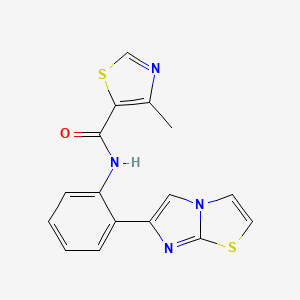 molecular formula C16H12N4OS2 B2984543 N-(2-(imidazo[2,1-b]thiazol-6-yl)phenyl)-4-methylthiazole-5-carboxamide CAS No. 1795303-20-6