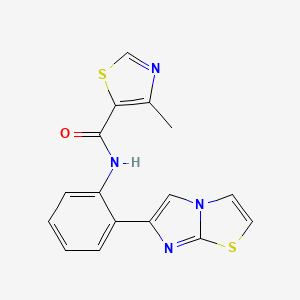 molecular formula C16H12N4OS2 B2984543 N-(2-(咪唑并[2,1-b]噻唑-6-基)苯基)-4-甲基噻唑-5-甲酰胺 CAS No. 1795303-20-6