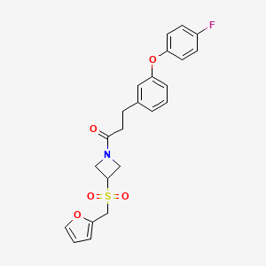 molecular formula C23H22FNO5S B2984559 3-(3-(4-Fluorophenoxy)phenyl)-1-(3-((furan-2-ylmethyl)sulfonyl)azetidin-1-yl)propan-1-one CAS No. 1797317-30-6