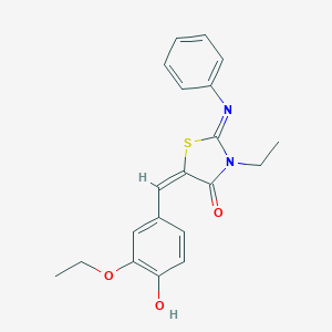 molecular formula C20H20N2O3S B298456 5-(3-Ethoxy-4-hydroxybenzylidene)-3-ethyl-2-(phenylimino)-1,3-thiazolidin-4-one 