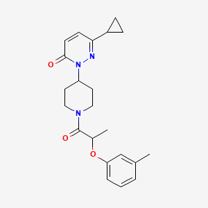 molecular formula C22H27N3O3 B2984568 6-Cyclopropyl-2-[1-[2-(3-methylphenoxy)propanoyl]piperidin-4-yl]pyridazin-3-one CAS No. 2320175-21-9