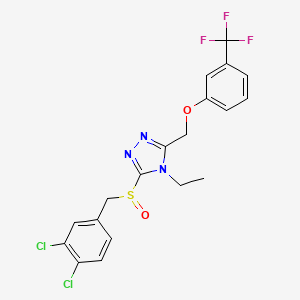 molecular formula C19H16Cl2F3N3O2S B2984577 3-[(3,4-dichlorobenzyl)sulfinyl]-4-ethyl-5-{[3-(trifluoromethyl)phenoxy]methyl}-4H-1,2,4-triazole CAS No. 956961-74-3