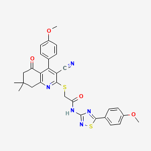 2-[[3-cyano-4-(4-methoxyphenyl)-7,7-dimethyl-5-oxo-6,8-dihydroquinolin-2-yl]sulfanyl]-N-[5-(4-methoxyphenyl)-1,2,4-thiadiazol-3-yl]acetamide