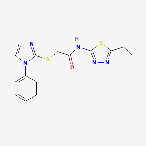 molecular formula C15H15N5OS2 B2984585 N-(5-ethyl-1,3,4-thiadiazol-2-yl)-2-[(1-phenyl-1H-imidazol-2-yl)thio]acetamide CAS No. 851130-85-3