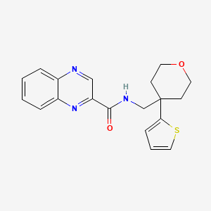 molecular formula C19H19N3O2S B2984591 N-((4-(thiophen-2-yl)tetrahydro-2H-pyran-4-yl)methyl)quinoxaline-2-carboxamide CAS No. 1207033-12-2