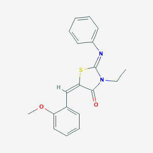 molecular formula C19H18N2O2S B298461 (2E,5E)-3-ethyl-5-(2-methoxybenzylidene)-2-(phenylimino)-1,3-thiazolidin-4-one 