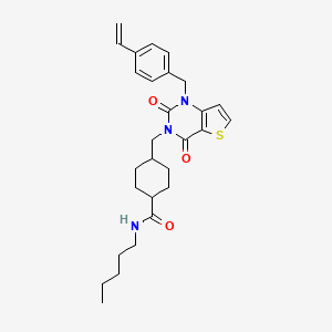 molecular formula C28H35N3O3S B2984620 4-((2,4-dioxo-1-(4-vinylbenzyl)-1,2-dihydrothieno[3,2-d]pyrimidin-3(4H)-yl)methyl)-N-pentylcyclohexanecarboxamide CAS No. 932344-62-2