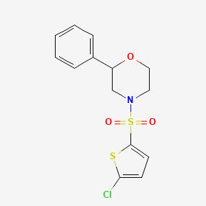 molecular formula C14H14ClNO3S2 B2984628 4-((5-氯噻吩-2-基)磺酰基)-2-苯基吗啉 CAS No. 954072-37-8