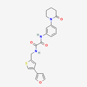 molecular formula C22H21N3O4S B2984629 N-[[4-(Furan-3-yl)thiophen-2-yl]methyl]-N'-[3-(2-oxopiperidin-1-yl)phenyl]oxamide CAS No. 2380041-47-2