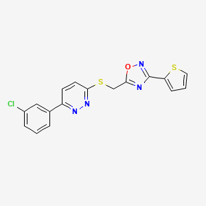 molecular formula C17H11ClN4OS2 B2984631 3-(3-Chlorophenyl)-6-({[3-(2-thienyl)-1,2,4-oxadiazol-5-yl]methyl}thio)pyridazine CAS No. 1114909-50-0