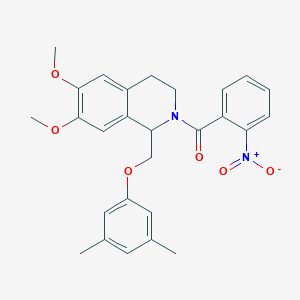 molecular formula C27H28N2O6 B2984636 (1-((3,5-dimethylphenoxy)methyl)-6,7-dimethoxy-3,4-dihydroisoquinolin-2(1H)-yl)(2-nitrophenyl)methanone CAS No. 486451-91-6