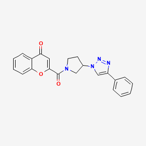 molecular formula C22H18N4O3 B2984653 2-(3-(4-phenyl-1H-1,2,3-triazol-1-yl)pyrrolidine-1-carbonyl)-4H-chromen-4-one CAS No. 2034469-74-2