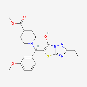 molecular formula C21H26N4O4S B2984655 1-((2-乙基-6-羟基噻唑并[3,2-b][1,2,4]三唑-5-基)(3-甲氧基苯基)甲基)-4-甲氧羰基哌啶 CAS No. 898345-28-3