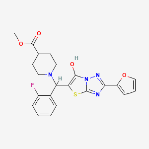 molecular formula C22H21FN4O4S B2984677 Methyl 1-((2-fluorophenyl)(2-(furan-2-yl)-6-hydroxythiazolo[3,2-b][1,2,4]triazol-5-yl)methyl)piperidine-4-carboxylate CAS No. 887221-56-9