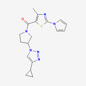molecular formula C18H20N6OS B2984724 (3-(4-cyclopropyl-1H-1,2,3-triazol-1-yl)pyrrolidin-1-yl)(4-methyl-2-(1H-pyrrol-1-yl)thiazol-5-yl)methanone CAS No. 2034554-19-1