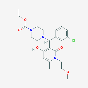 molecular formula C23H30ClN3O5 B2984729 Ethyl 4-((3-chlorophenyl)(4-hydroxy-1-(2-methoxyethyl)-6-methyl-2-oxo-1,2-dihydropyridin-3-yl)methyl)piperazine-1-carboxylate CAS No. 897735-07-8