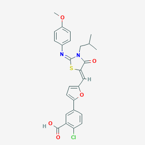 molecular formula C26H23ClN2O5S B298473 2-Chloro-5-[5-({3-isobutyl-2-[(4-methoxyphenyl)imino]-4-oxo-1,3-thiazolidin-5-ylidene}methyl)-2-furyl]benzoic acid 