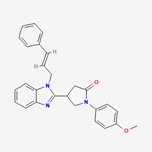 molecular formula C27H25N3O2 B2984736 (E)-4-(1-肉桂烯基-1H-苯并[d]咪唑-2-基)-1-(4-甲氧基苯基)吡咯烷-2-酮 CAS No. 844862-27-7