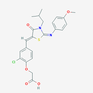 molecular formula C23H23ClN2O5S B298476 [2-Chloro-4-({3-isobutyl-2-[(4-methoxyphenyl)imino]-4-oxo-1,3-thiazolidin-5-ylidene}methyl)phenoxy]acetic acid 