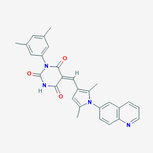 molecular formula C28H24N4O3 B298478 1-(3,5-dimethylphenyl)-5-{[2,5-dimethyl-1-(6-quinolinyl)-1H-pyrrol-3-yl]methylene}-2,4,6(1H,3H,5H)-pyrimidinetrione 