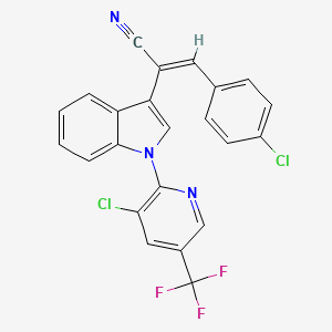 molecular formula C23H12Cl2F3N3 B2984798 3-(4-氯苯基)-2-{1-[3-氯-5-(三氟甲基)-2-吡啶基]-1H-吲哚-3-基}丙烯腈 CAS No. 321433-36-7