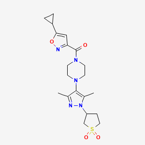 molecular formula C20H27N5O4S B2984799 (5-cyclopropylisoxazol-3-yl)(4-(1-(1,1-dioxidotetrahydrothiophen-3-yl)-3,5-dimethyl-1H-pyrazol-4-yl)piperazin-1-yl)methanone CAS No. 1251610-29-3