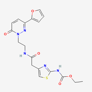 molecular formula C18H19N5O5S B2984806 ethyl (4-(2-((2-(3-(furan-2-yl)-6-oxopyridazin-1(6H)-yl)ethyl)amino)-2-oxoethyl)thiazol-2-yl)carbamate CAS No. 1203027-20-6