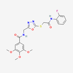 molecular formula C21H21FN4O6S B2984811 N-[[5-[2-(2-fluoroanilino)-2-oxoethyl]sulfanyl-1,3,4-oxadiazol-2-yl]methyl]-3,4,5-trimethoxybenzamide CAS No. 851784-12-8