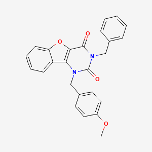 molecular formula C25H20N2O4 B2984818 3-benzyl-1-(4-methoxybenzyl)benzofuro[3,2-d]pyrimidine-2,4(1H,3H)-dione CAS No. 892420-42-7