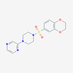 molecular formula C16H18N4O4S B2984822 2-[4-(2,3-二氢-1,4-苯并二氧杂环-6-基磺酰基)哌嗪-1-基]吡嗪 CAS No. 794541-48-3