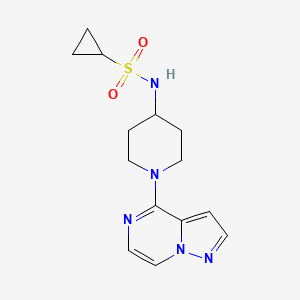molecular formula C14H19N5O2S B2984845 N-(1-Pyrazolo[1,5-a]pyrazin-4-ylpiperidin-4-yl)cyclopropanesulfonamide CAS No. 2415500-33-1