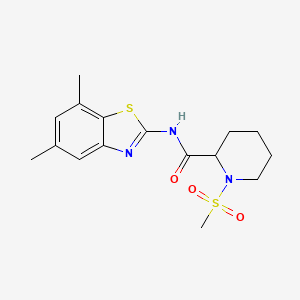 molecular formula C16H21N3O3S2 B2984868 N-(5,7-dimethylbenzo[d]thiazol-2-yl)-1-(methylsulfonyl)piperidine-2-carboxamide CAS No. 1214642-63-3
