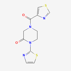 molecular formula C11H10N4O2S2 B2984874 1-(Thiazol-2-yl)-4-(thiazole-4-carbonyl)piperazin-2-one CAS No. 2320143-64-2