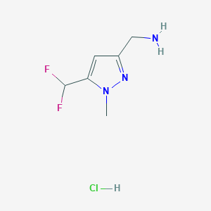 molecular formula C6H10ClF2N3 B2984906 [5-(Difluoromethyl)-1-methylpyrazol-3-yl]methanamine;hydrochloride CAS No. 2309454-12-2