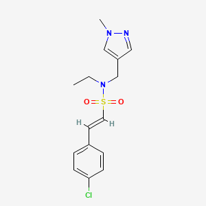molecular formula C15H18ClN3O2S B2984908 (E)-2-(4-氯苯基)-N-乙基-N-[(1-甲基吡唑-4-基)甲基]乙烯磺酰胺 CAS No. 1252570-65-2