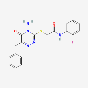 molecular formula C18H16FN5O2S B2984916 2-((4-amino-6-benzyl-5-oxo-4,5-dihydro-1,2,4-triazin-3-yl)thio)-N-(2-fluorophenyl)acetamide CAS No. 886959-55-3