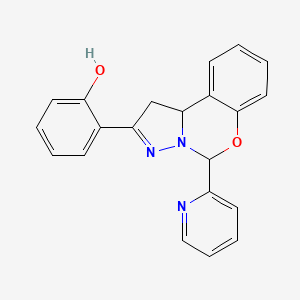 molecular formula C21H17N3O2 B2984918 2-(5-(pyridin-2-yl)-5,10b-dihydro-1H-benzo[e]pyrazolo[1,5-c][1,3]oxazin-2-yl)phenol CAS No. 899728-82-6