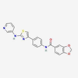 molecular formula C22H16N4O3S B2984921 N-(4-(2-(pyridin-3-ylamino)thiazol-4-yl)phenyl)benzo[d][1,3]dioxole-5-carboxamide CAS No. 1797570-97-8