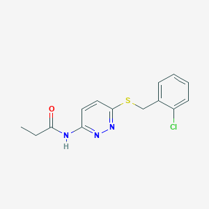 molecular formula C14H14ClN3OS B2984928 N-(6-((2-氯苄基)硫代)吡哒嗪-3-基)丙酰胺 CAS No. 1021106-77-3