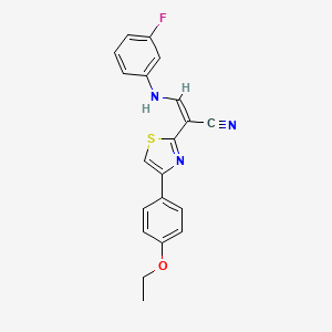 molecular formula C20H16FN3OS B2984932 (Z)-2-(4-(4-ethoxyphenyl)thiazol-2-yl)-3-((3-fluorophenyl)amino)acrylonitrile CAS No. 1321801-08-4