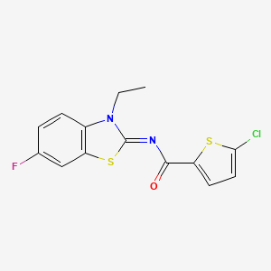 molecular formula C14H10ClFN2OS2 B2984942 5-chloro-N-[(2E)-3-ethyl-6-fluoro-2,3-dihydro-1,3-benzothiazol-2-ylidene]thiophene-2-carboxamide CAS No. 865544-93-0