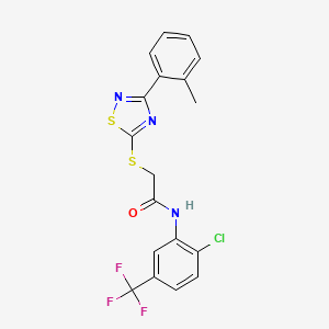 molecular formula C18H13ClF3N3OS2 B2984984 N-(2-chloro-5-(trifluoromethyl)phenyl)-2-((3-(o-tolyl)-1,2,4-thiadiazol-5-yl)thio)acetamide CAS No. 864918-73-0