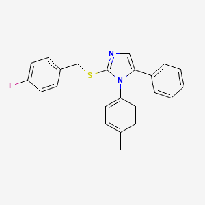 molecular formula C23H19FN2S B2984992 2-((4-fluorobenzyl)thio)-5-phenyl-1-(p-tolyl)-1H-imidazole CAS No. 1206989-86-7