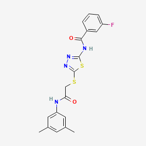 molecular formula C19H17FN4O2S2 B2985005 N-(5-((2-((3,5-二甲苯基)氨基)-2-氧代乙基)硫代)-1,3,4-噻二唑-2-基)-3-氟苯甲酰胺 CAS No. 392296-41-2