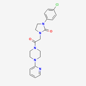 molecular formula C20H22ClN5O2 B2985012 1-(4-氯苯基)-3-(2-氧代-2-(4-(吡啶-2-基)哌嗪-1-基)乙基)咪唑烷-2-酮 CAS No. 1251579-05-1