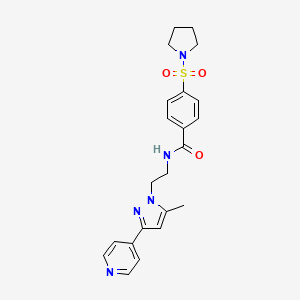 molecular formula C22H25N5O3S B2985028 N-(2-(5-methyl-3-(pyridin-4-yl)-1H-pyrazol-1-yl)ethyl)-4-(pyrrolidin-1-ylsulfonyl)benzamide CAS No. 2034476-44-1